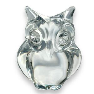 Daum Clear Crystal Minos Owl Sculpture Paperweight Figurine France Signed 3.5”